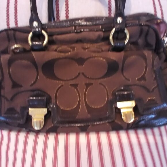 Brown canvas with leather trim Coach purse - Picture 4 of 9